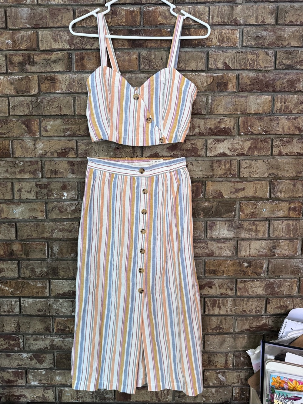 Aeropostale Striped Button Front co-ord top and skirt set small